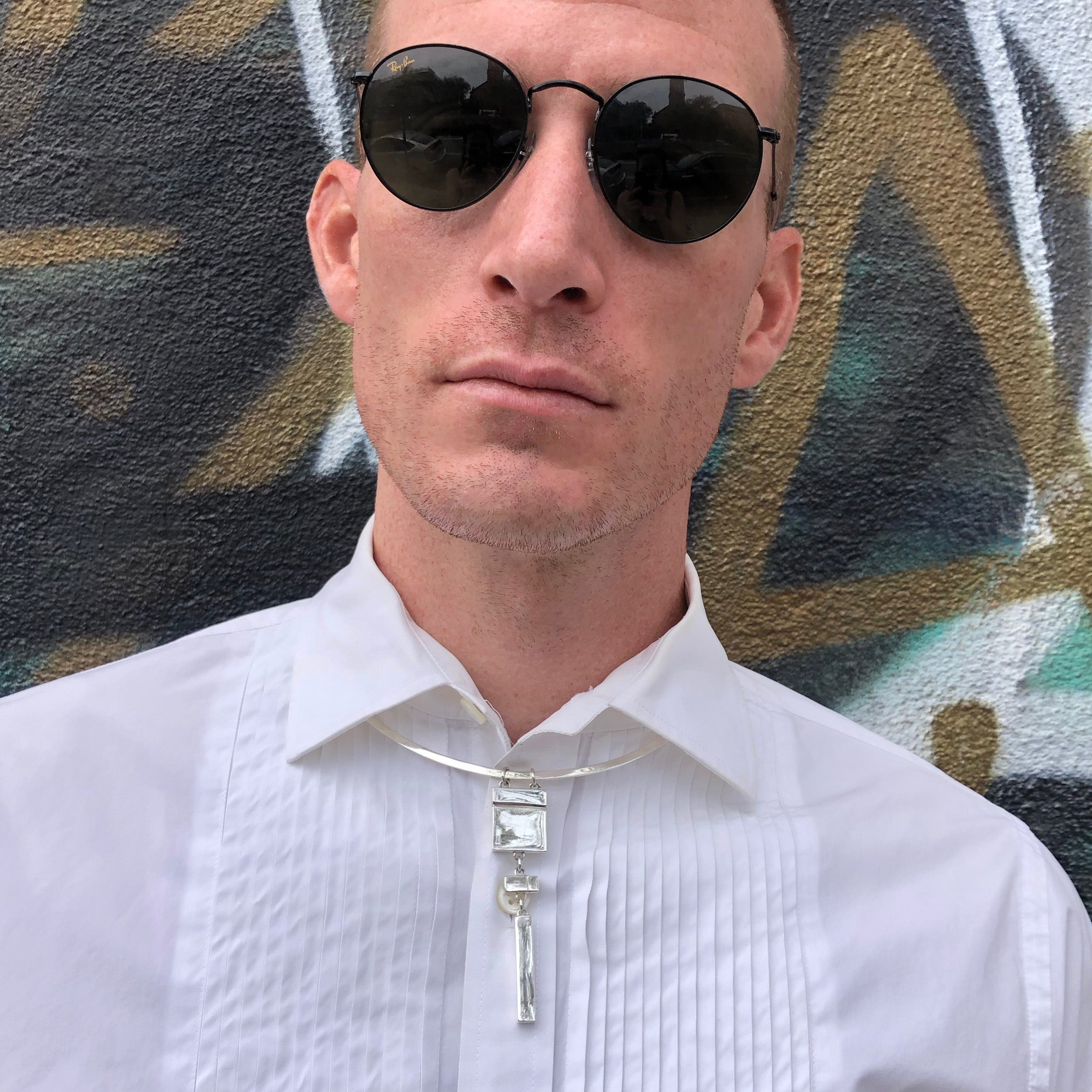 Multi Block Cuff Necklace [sterling silver]