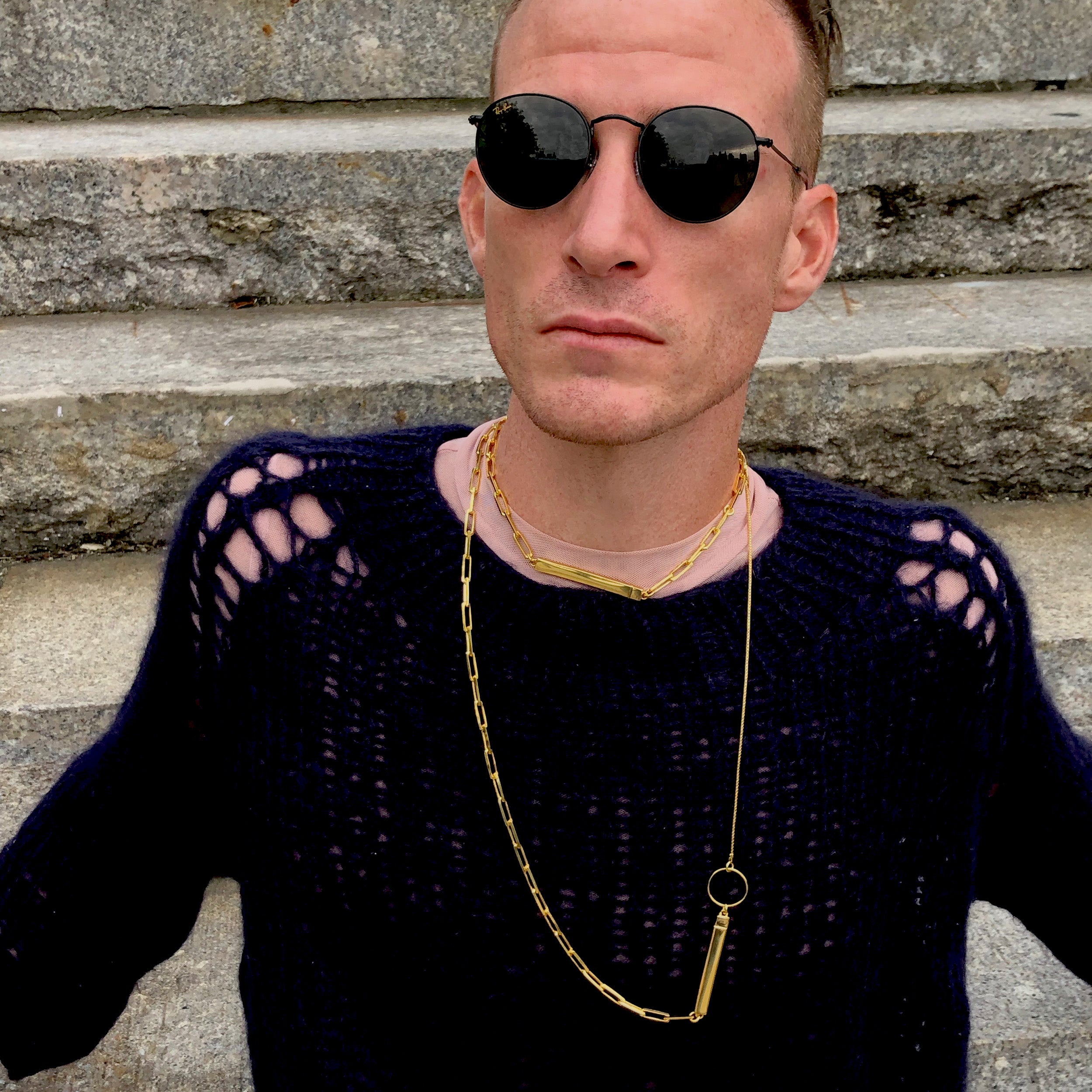 Rectangle Mixed Chain Rope Necklace [gold vermeil]