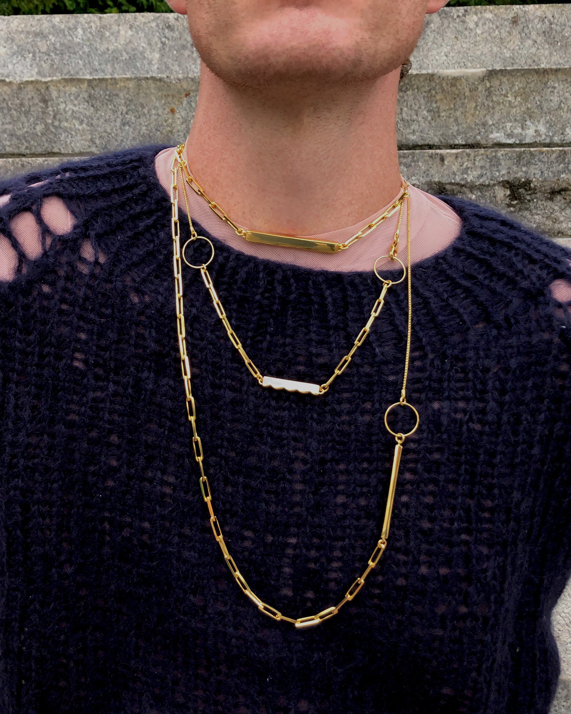 Rectangle Mixed Chain Necklace [gold vermeil]