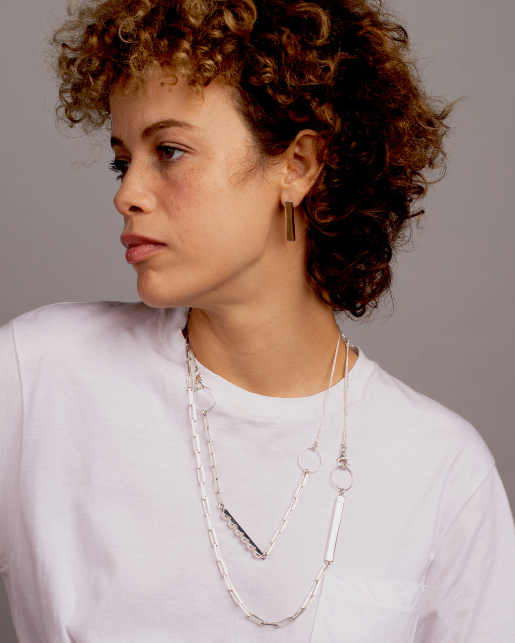 Rectangle Mixed Chain Rope Necklace [sterling silver]