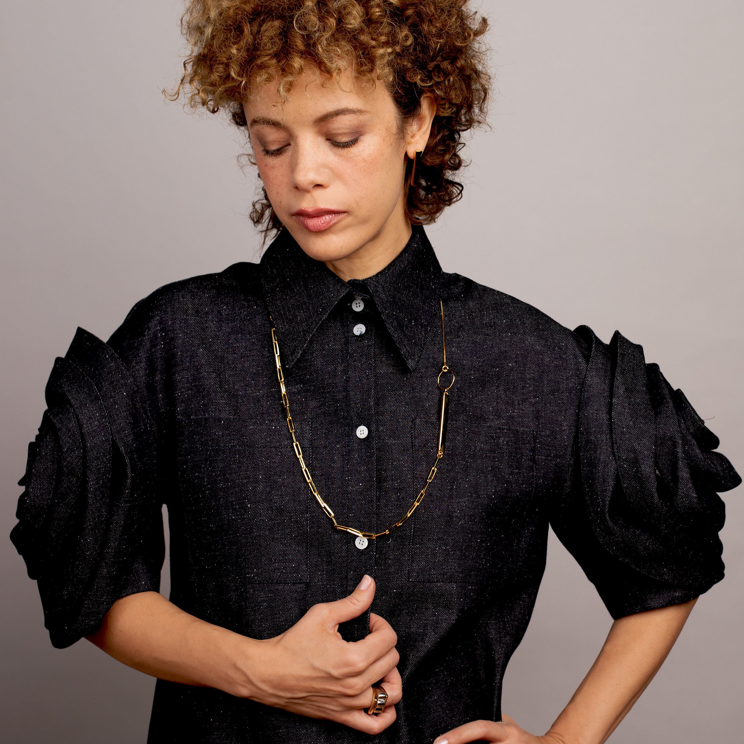 Rectangle Mixed Chain Rope Necklace [gold vermeil]